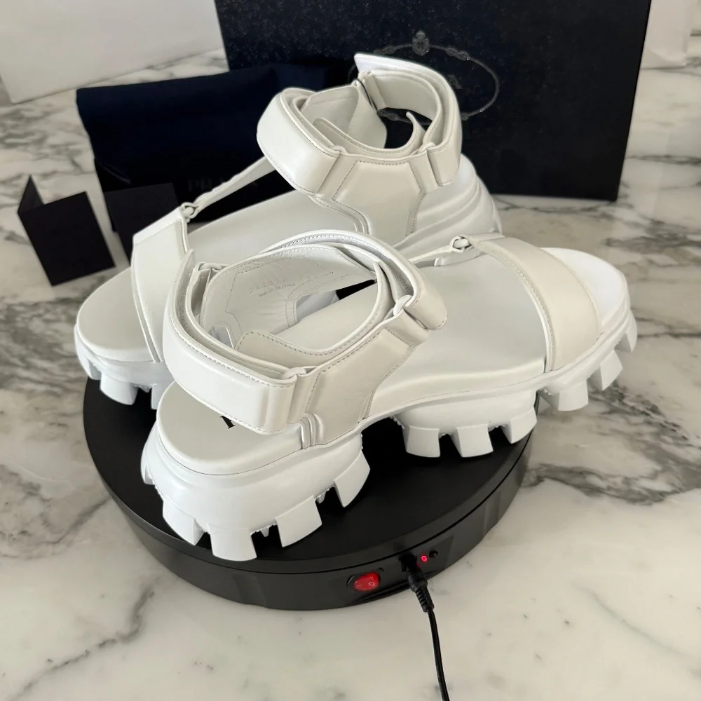 Prada 2x3077 Nappa Sport White Leather Men's Sandal, US 10.5 (UK-9.5)